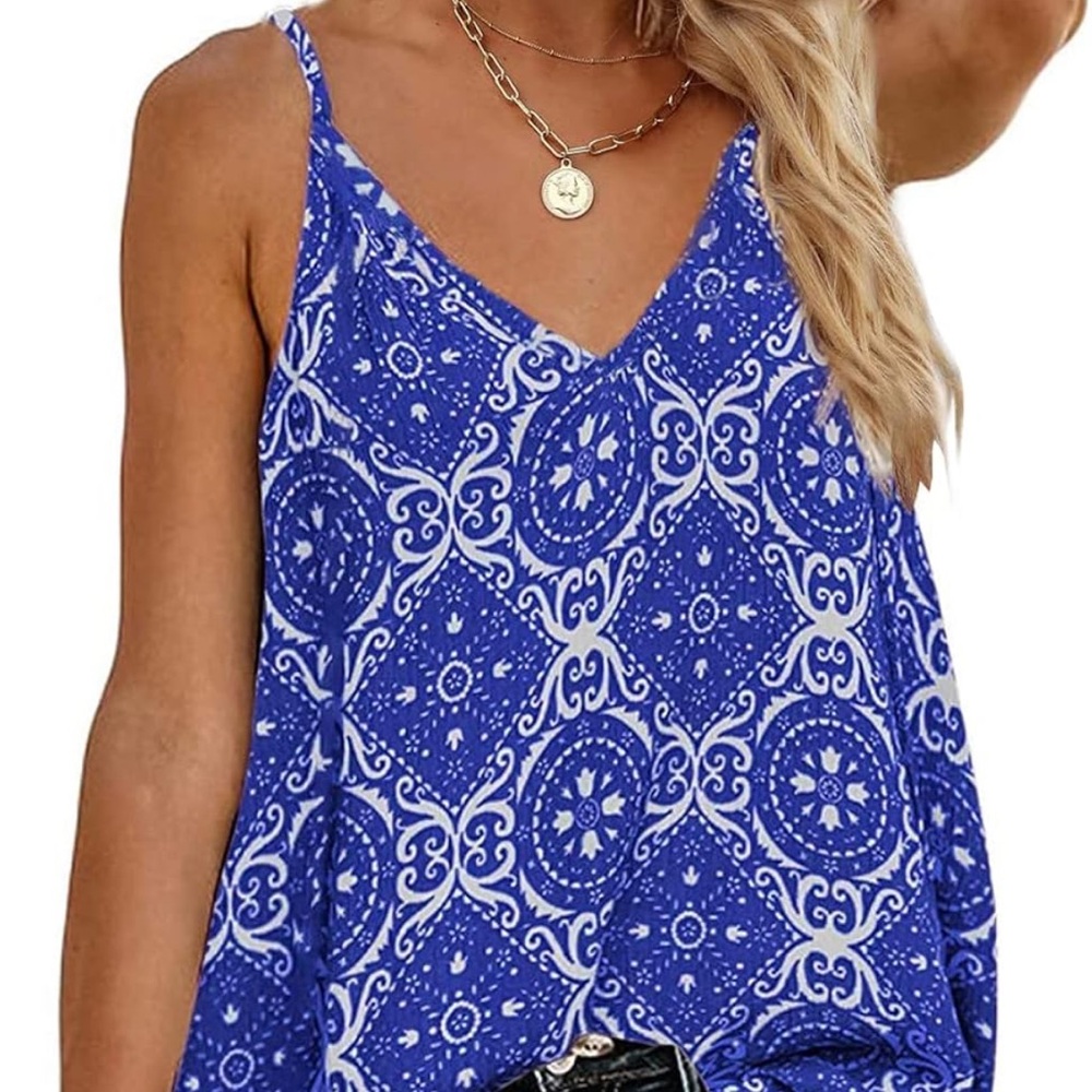 Elegant Blue and White Women's Tank Top